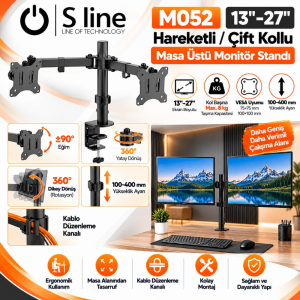 Sline M052 13-37'' Hareketli Çift Kollu Masa Üstü Monitör Standı