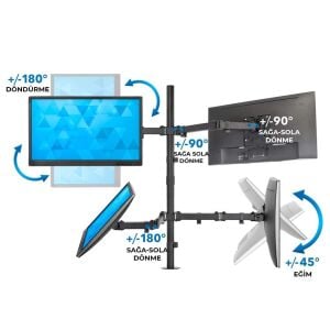 Sline M054 13-27'' Hareketli Dört Kollu Masa Üstü Monitör Standı