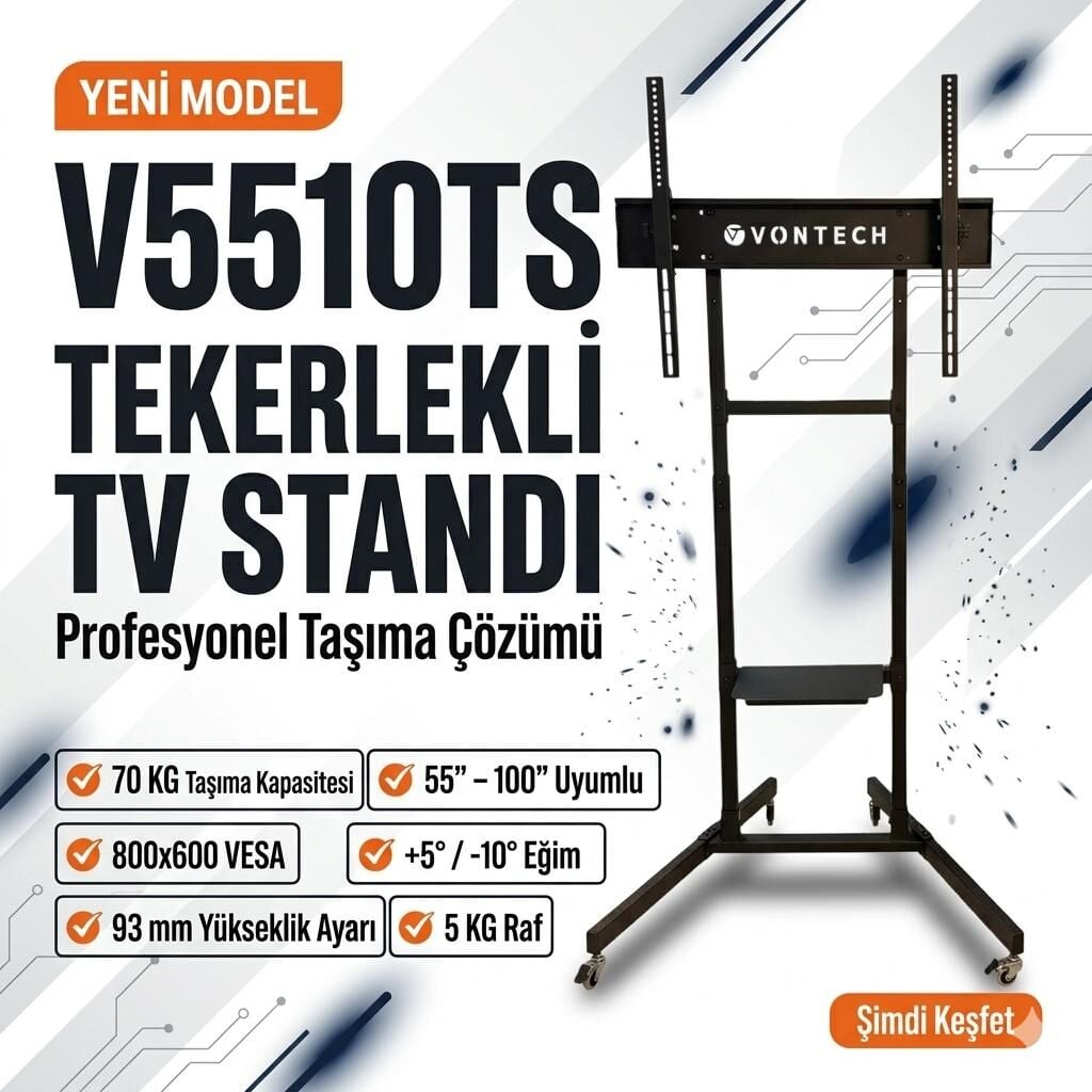 Vontech V5510TS 55-100'' Tekerlekli Ayaklı Lcd-Led TV Standı