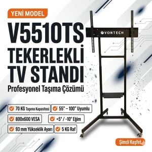 Vontech V5510TS 55-100'' Tekerlekli Ayaklı Lcd-Led TV Standı