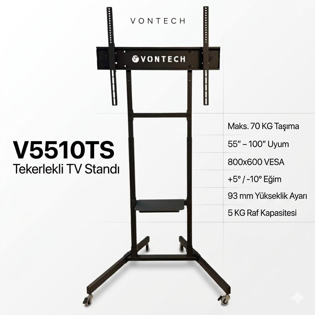 Vontech V5510TS 55-100'' Tekerlekli Ayaklı Lcd-Led TV Standı