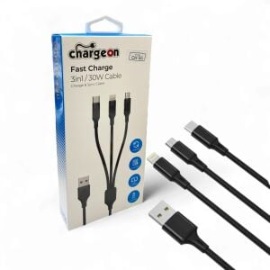 Chargeon CH-55 USB to Lightning + Type-C + Micro USB Hızlı Şarj Kablosu 1.2mt