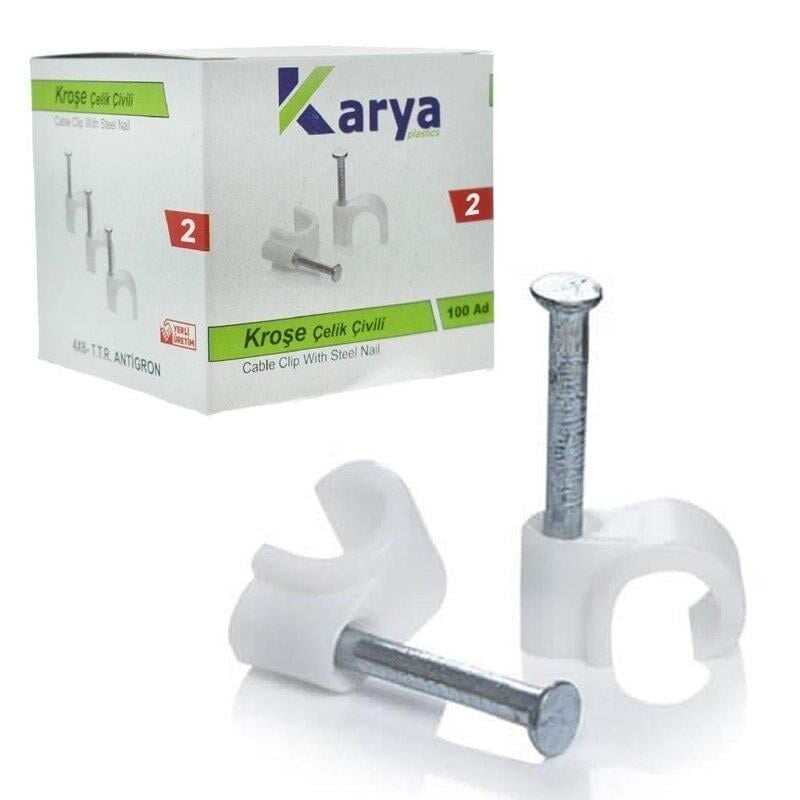 Karya 2 Numara 6mm Çelik Çivili Kroşe (100'lü Paket)