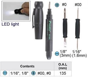 Proskit SD-804 Kalem Tipi Tornavida Seti 5 Parça Ledli