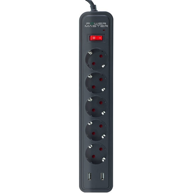Powermaster PM-17565 2 Usb Çıkışlı 5'li 2 Metre Kablolu Akım Korumalı Priz