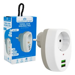 Powermaster 2xUsb Girişli Tekli Termal Priz 10A-2500W PM-4911