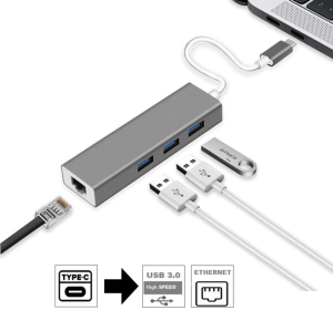 Sunline 1706904 Type-C 3X USB 3.0-1X RJ45 Lan 10/100Mbit Dönüştürücü