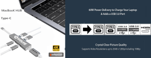 Sunline 170698 Type-C 3.0 HDMI 4K 5in1 Dongle Dock Bağlantı İstasyonu