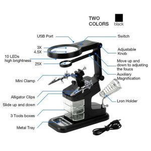 WellHise TE-803 Masa Üstü Ledli Büyüteç Çok Amaçlı Tutacak