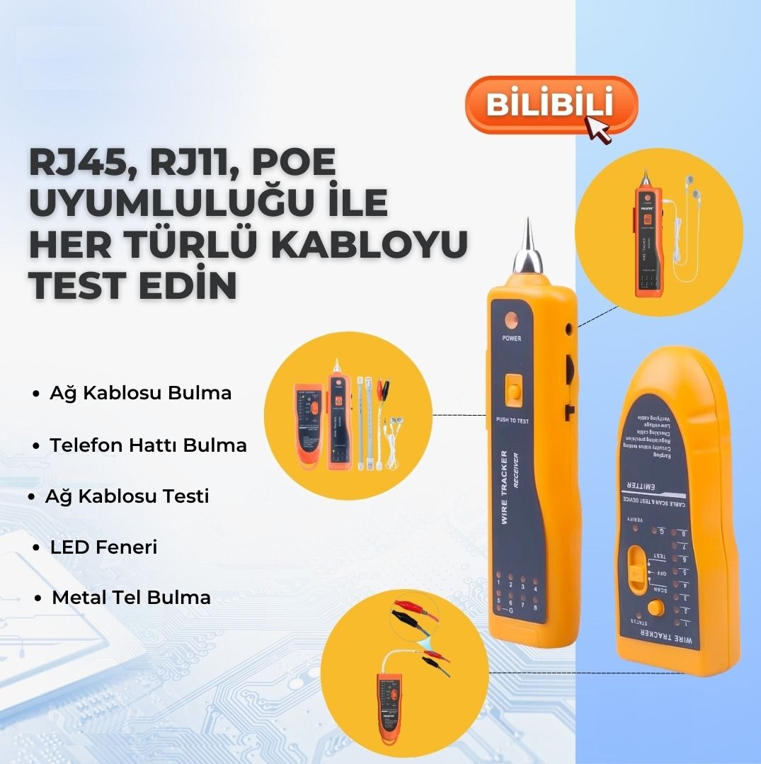 Novacom RJ45-RJ11-Poe Uyumlu Kablo Test Cihazı BiliBili