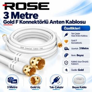 ROSE 3 Metre Gold F Konnektörlü Anten Kablosu