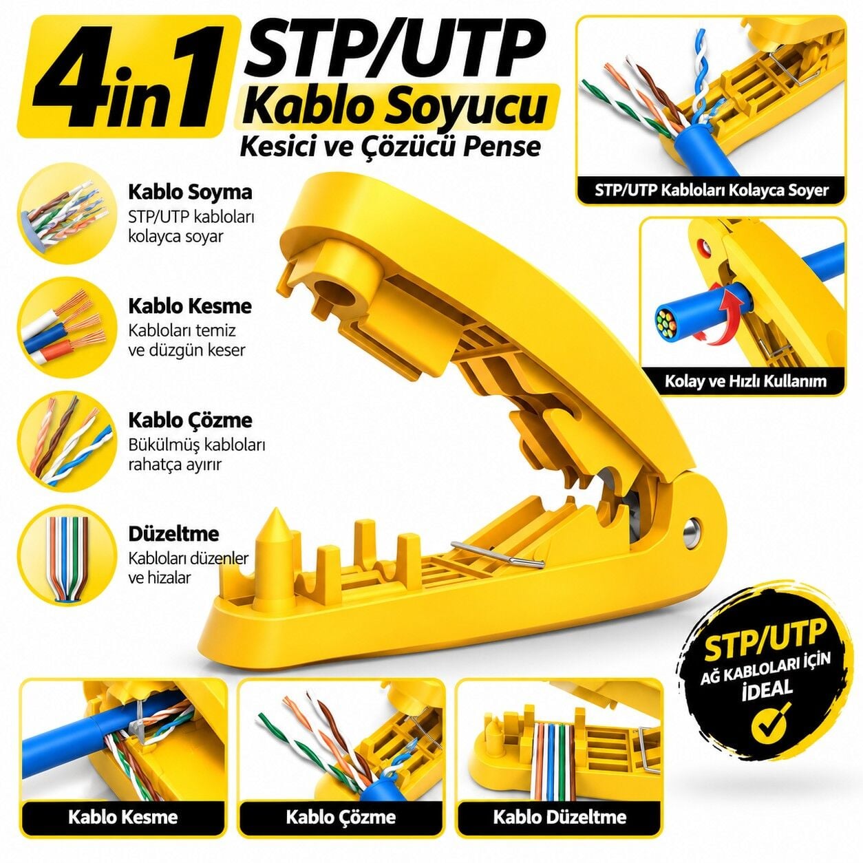 TRKLink 4in1 STP/UTP Kablo Soyucu Kesici ve Çözücü Pense