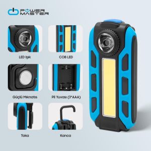 Powermaster JK103 4Watt COB LED Çok Fonksiyonlu Çalışma Lambası El Feneri