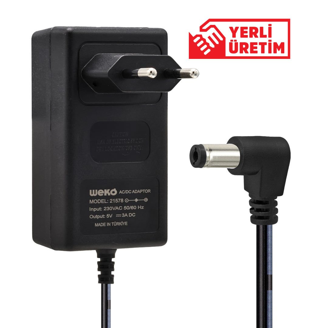 Weko 5Volt 3Amper 5.5x2.5mm Uçlu Plastik Kasa Priz Tipi Adaptör