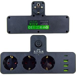 IRONSTAR 3 Soketli 3xUSB+Type-C Çocuk ve Termal Korumalı Anahtarlı Priz
