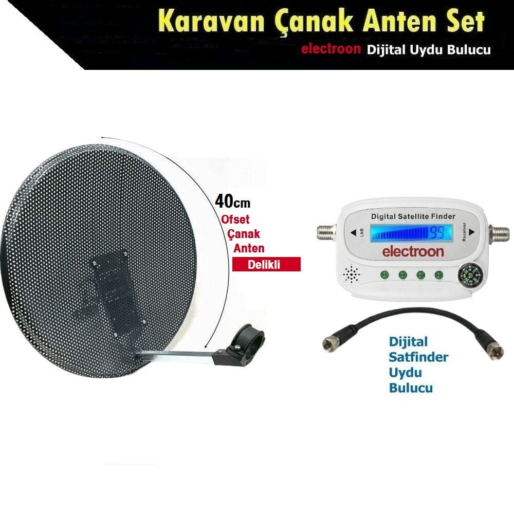 Antenci 40cm Delikli Karavan Çanak Anten Seti + electroon Dijital Uydu Bulucu