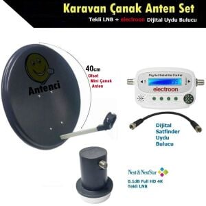 Antenci 40cm Karavan Çanak Anten Seti + Next Tekli LNB + electroon Dijital Uydu Bulucu