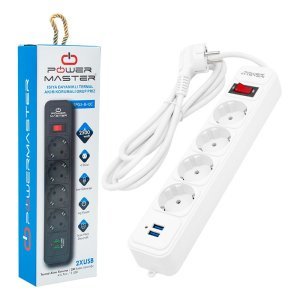 Powermaster 2Metre 4'lü Termal Akım Korumalı Priz 2xUSB Çıkışlı