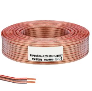 electroon Kablo 2x0.75mm Hoparlör Kablosu 100Metre Şeffaf