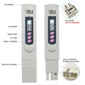 Powermaster TDS-3 Su Kalite Sıcaklık Saflık Ölçüm Test Cihazı