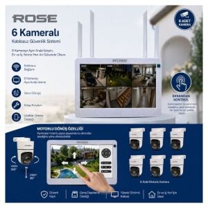 Rose 6 PTZ Kameralı 10.1'' Lcd Ekranlı Sesli Kablosuz Wifi Kamera Seti