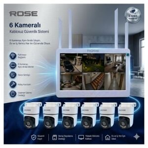 Rose 6 PTZ Kameralı 10.1'' Lcd Ekranlı Sesli Kablosuz Wifi Kamera Seti