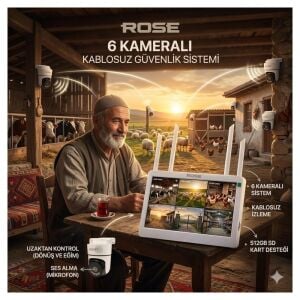 Rose 6 PTZ Kameralı 10.1'' Lcd Ekranlı Sesli Kablosuz Wifi Kamera Seti