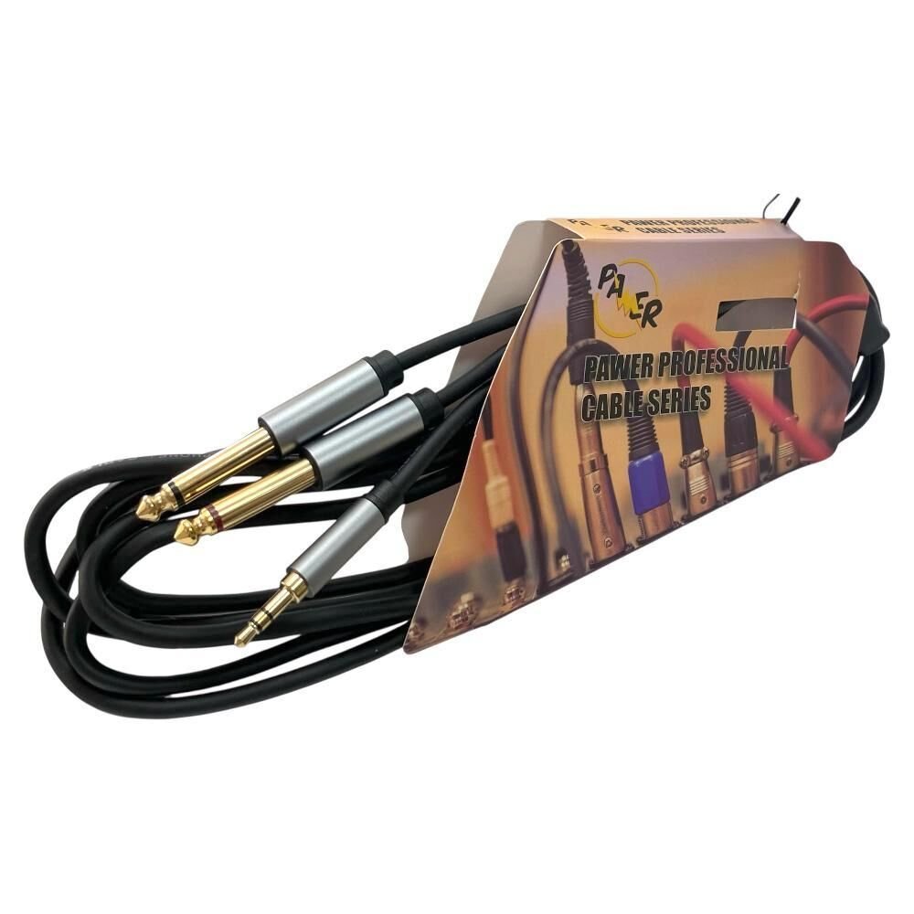 PAWER 1.5Metre 2x 6.3mm Mono - 3.5mm Stereo Kablo