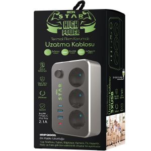 IRONSTAR 2Mt 3xUsb Akım Korumalı 3 Soketli Priz