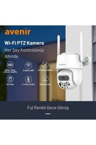 Avenir AV-S305 Gece Görüşlü PTZ 360° Hareketli Wifi Akıllı Kamera