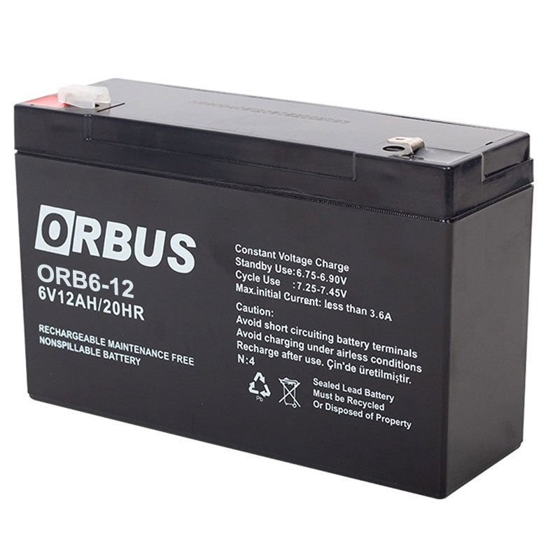 Orbus 6 Volt 12 Amper Kuru Akü 6V 12A ORB6-12 (150x50x94 Mm)