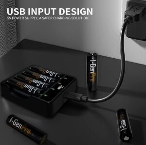 I-Gen G411 4'lü Pil Şarj Aleti + 4 Adet AAA Pro 1100mAh Şarjlı İnce Kalem Pilli Set