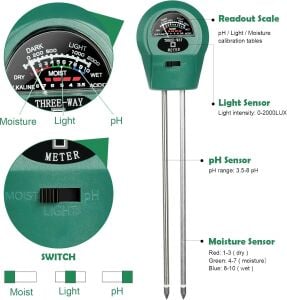 Wellhise 3'ü 1 arada Nem Işık Toprak pH Test Cihazı