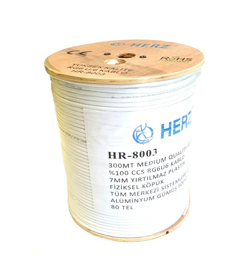 HERZ RG6U6 Uydu Anten Kablosu 80Tel 300Metre Beyaz