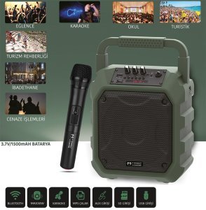 Magicvoice MV-10148AE Kablosuz El Mikrofonlu USB-SD-BT Taşınabilir Seyyar Ses Sistemi