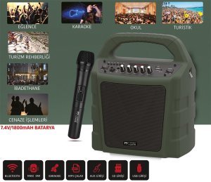 Magicvoice MV-10175AE Kablosuz El Mikrofonlu USB-SD-BT Taşınabilir Seyyar Ses Sistemi