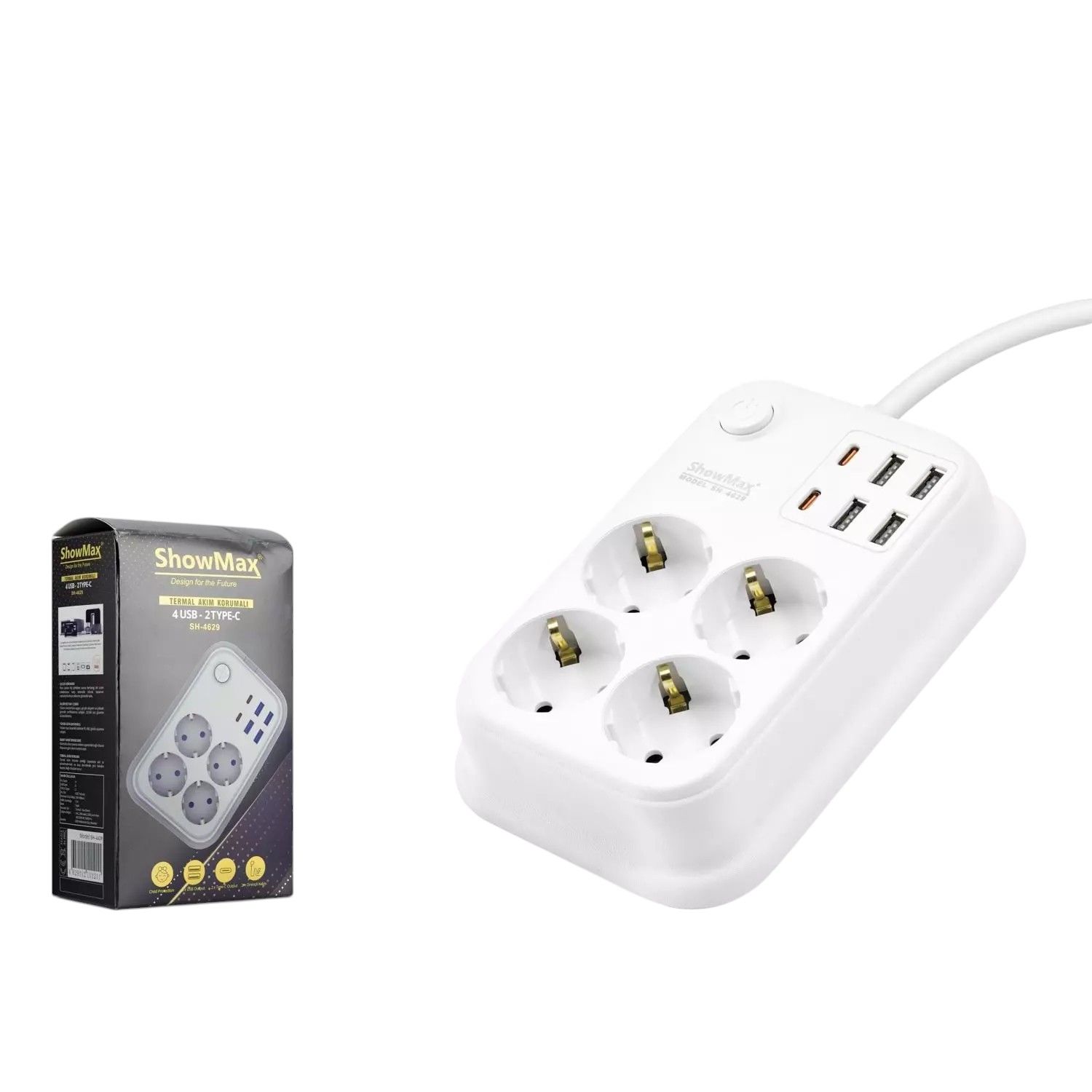 ShowMax SH-4629 2Mt 4xUSB 4lü Termal Akım Korumalı Priz 10A 2500W