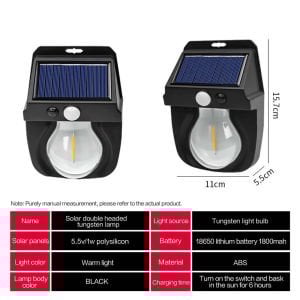 Wellhise CL-118 Solar Enerjili Hareket Sensörlü Şarjlı Duvar Tipi Led Aplik