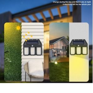 WellHise 618-3 Üçlü Solar Enerjili Hareket Sensörlü Şarjlı Duvar Tipi Led Aplik