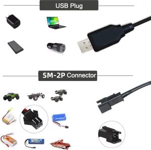Sertec 6V Li-ion SM-2P Soket Oyuncak Bataryası USB Şarj Kablosu