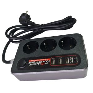 Powermaster 3xUSB Girişli 3'lü 1.8Metre Akım Korumalı Priz