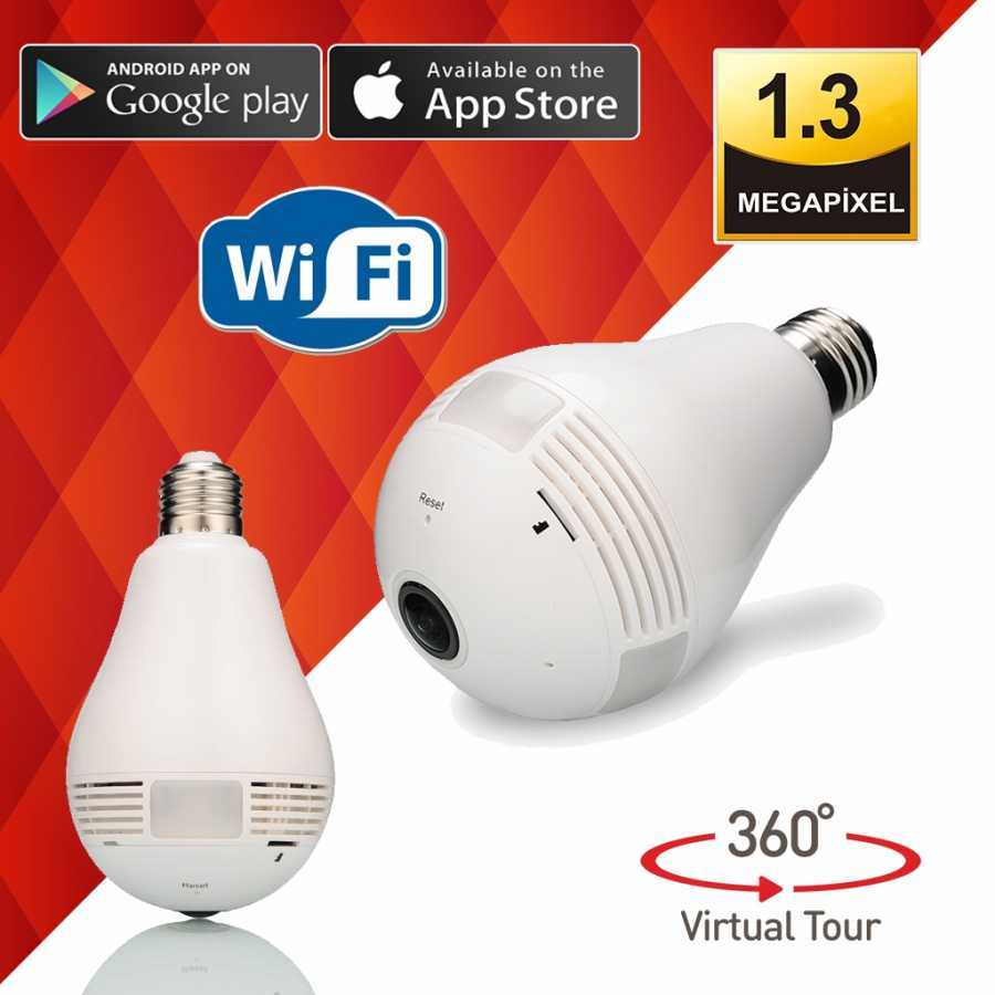 AMPUL Tavan Kamera TAK ÇALIŞTIR 1.3 MP İP KAMERA SANAL TUR+ SES