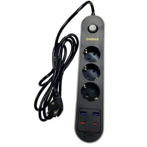 Gobax MG-106 2xUsb+2Type-C Çıkışlı 3lü 2Metre Akım Korumalı Priz