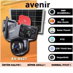 Avenir AV-S427 360° Güneş Panelli 4G Sim Kartlı Solar PTZ 6MP Çift Kamera