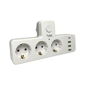 VEA VE-23088 3 Soketli 3xUsb+Type-C Çocuk ve Termal Akım Korumalı Anahtarlı Priz