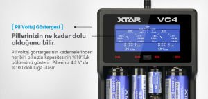 Xtar VC4 Universal Li-ion/Ni-Mh/Ni-Cd Pil Şarj Cihazı 4Lü