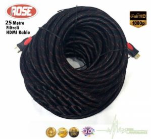ROSE 25 Metre HDMI Kablo Filtreli+Örgülü Full HD 4K Uyumlu