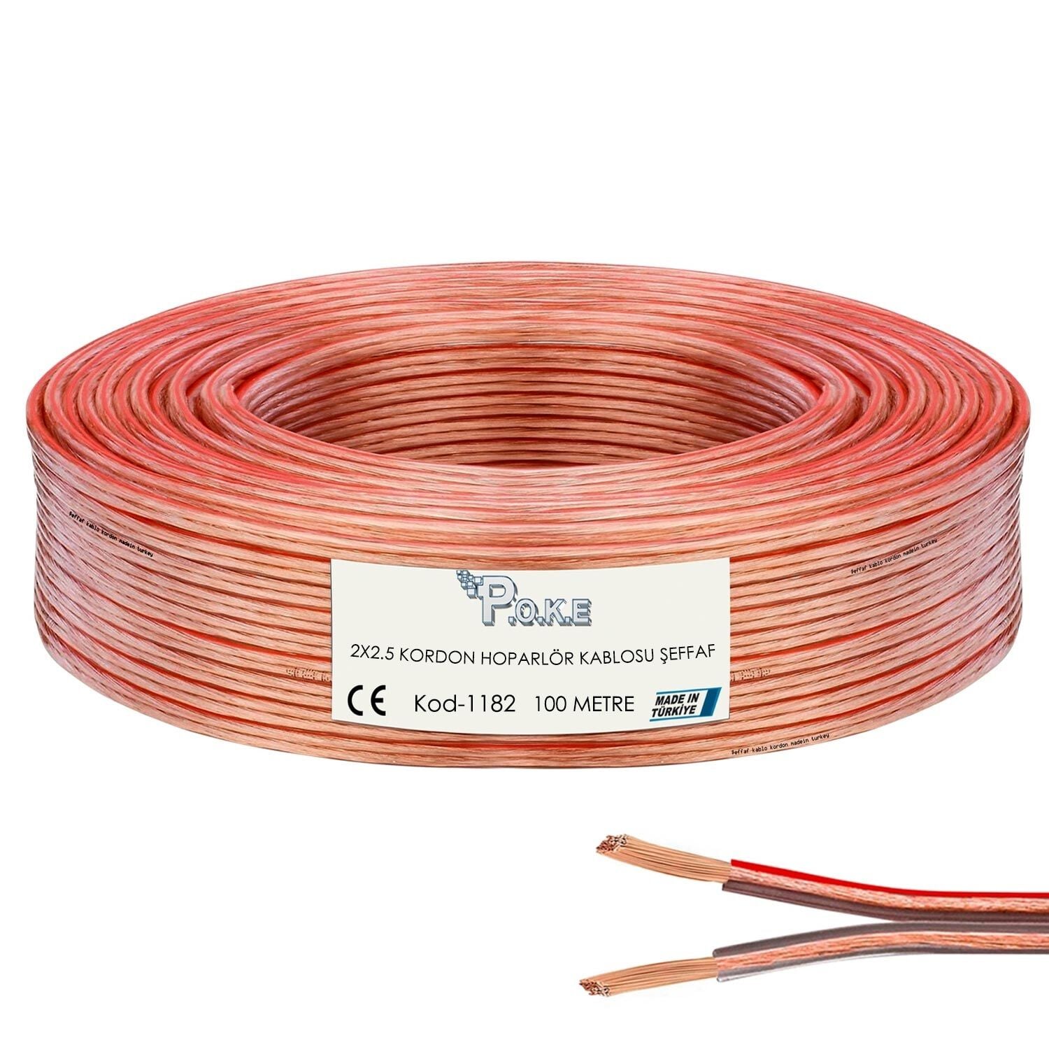Poke Kablo PK-1182 2x2.5mm Hoparlör Kablosu 100Metre Şeffaf
