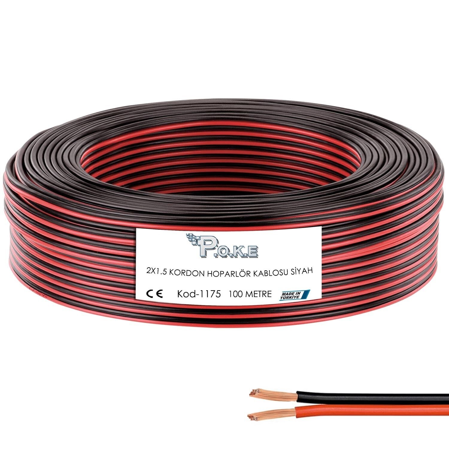 Poke Kablo PK-1175 2x1.5mm Hoparlör Kablosu 100Metre Siyah
