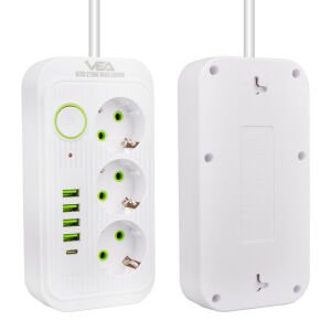 Vea VA-21566 4xUSB+Type-C 3'lü 1.5 Metre Akım Korumalı Priz Beyaz